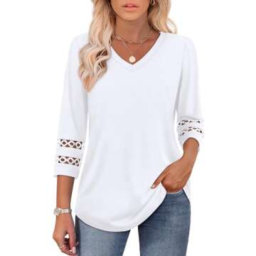 Elegant Lace Detail Womens 3/4 Sleeve Blouse for All Occasions