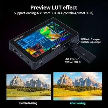 FEELWORLD F5 Pro X 5.5 Inch 1600nits Daylight Visible DSLR Camera Field 4K Monitor with 3D LUT HDMI Touchscreen Monitor Video Monitor 4K-HDMI DC Input Output Include Battery+Carry Case Bundle