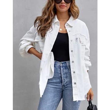 Trendy Ripped Fringe Jean Jacket for Women Shacket