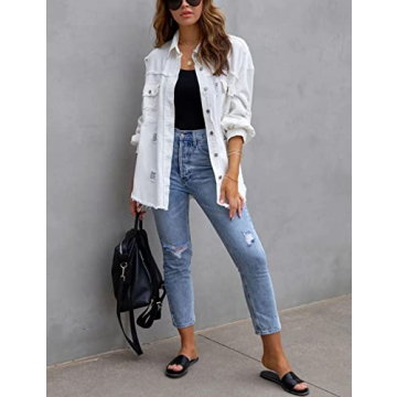 Trendy Ripped Fringe Jean Jacket for Women Shacket