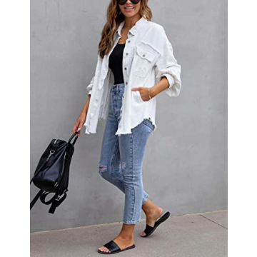 Trendy Ripped Fringe Jean Jacket for Women Shacket