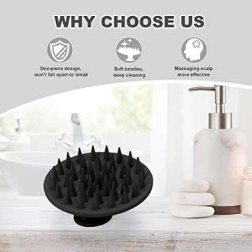 Meartchy Silicone Scalp Massager Shampoo Brush, Scalp Brush for Hair Growth & Dandruff Removal, Hair Scrubber Scalp Stimulator Exfoliator Brush with Soft Bristles for Wet Dry Scalp Care (Black)
