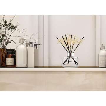 Flower Reed Diffuser Set Cashmere Vanilla Scent for Bathroom Accessories,Christmas Shelf Decor & Air Fresheners, Bedroom Sticks Defusers with 5.1 fl oz Essential Oils, Office Gifts