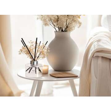 Flower Reed Diffuser Set Cashmere Vanilla Scent for Bathroom Accessories,Christmas Shelf Decor & Air Fresheners, Bedroom Sticks Defusers with 5.1 fl oz Essential Oils, Office Gifts