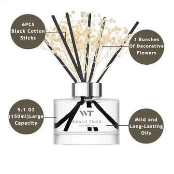 Flower Reed Diffuser Set Cashmere Vanilla Scent for Bathroom Accessories,Christmas Shelf Decor & Air Fresheners, Bedroom Sticks Defusers with 5.1 fl oz Essential Oils, Office Gifts