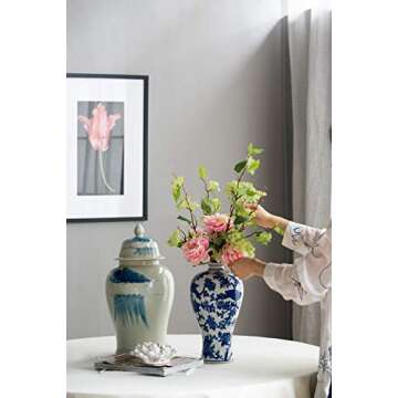 A&B Home 13'' Floral Print Porcelain Jar Vase