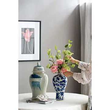 A&B Home 13'' Floral Print Porcelain Jar Vase
