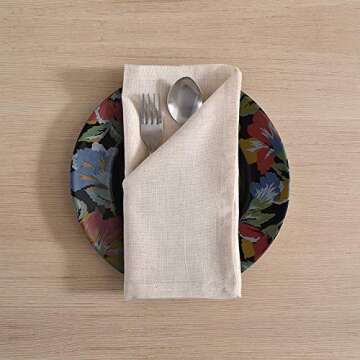 Fingercraft Dinner Cloth Napkins, Cotton Linen Blend 12 Pack Natural Premium Quality, Mitered Corners for Every Day Use Napkins are Pre Shrunk and Good Absorbency Christmas Cloth Napkins Ivory