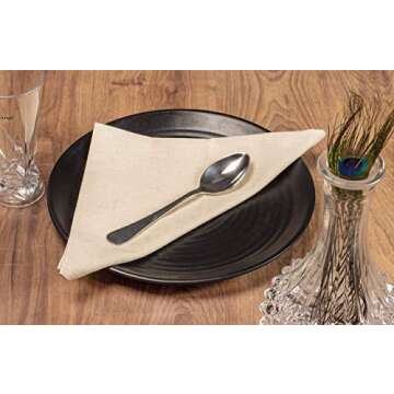 Fingercraft Dinner Cloth Napkins, Cotton Linen Blend 12 Pack Natural Premium Quality, Mitered Corners for Every Day Use Napkins are Pre Shrunk and Good Absorbency Christmas Cloth Napkins Ivory