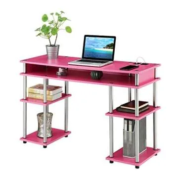 Convenience Concepts No Tools Pink Desk with Charging Station