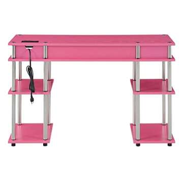 Convenience Concepts No Tools Pink Desk with Charging Station