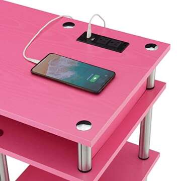 Convenience Concepts No Tools Pink Desk with Charging Station