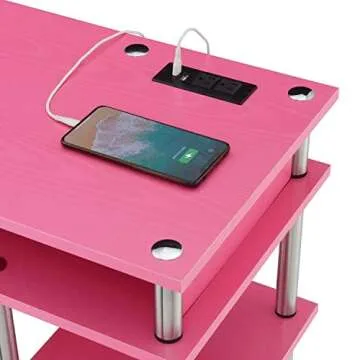 Convenience Concepts No Tools Pink Desk with Charging Station