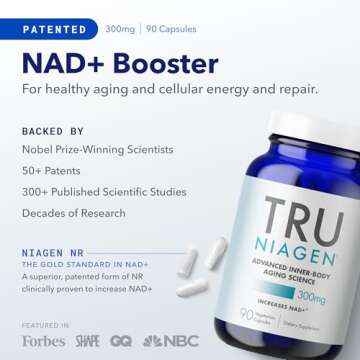 TRU NIAGEN Patented NAD Supplement for Anti Aging and Cell Regeneration, 300 mg Niagen, 90 Servings ...