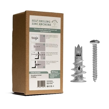 Mortice and Tenon Self-Drilling Metal Drywall Anchors | Screw in with No Drill Bit Required | 50 Pac...