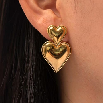 Heart Drop Earrings for Women in Elegant Gold