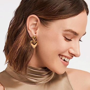 Heart Drop Earrings for Women in Elegant Gold