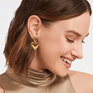 Heart Drop Earrings for Women in Elegant Gold