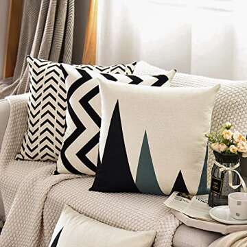 Tosewever Set of 4 Decorative Geometric 18 x 18 Inches Throw Pillow Covers - Modern Pattern Linen Sq...