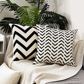 Tosewever Set of 4 Decorative Geometric 18 x 18 Inches Throw Pillow Covers - Modern Pattern Linen Square Pillow Cushion Case for Sofa Couch Bed Home Outdoor Car (18" x 18", Beige/Black)