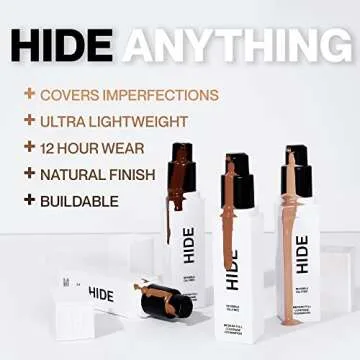 HIDE PREMIUM Liquid Foundation, Multi-Use Waterproof Foundation, Medium/Full Coverage Foundation, Shades for All Skin Types (See Shade Finder), Light Beige, 1 fl oz