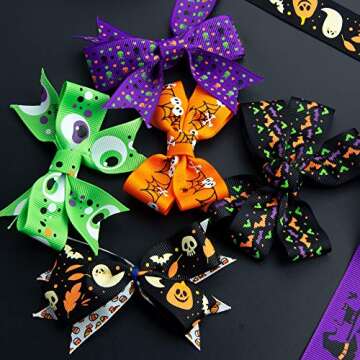 VATIN 40 Yards 1" Wide Halloween Ribbon Appliques Craft Party Decoration Pumpkin Ghost Skull Wizard Bat Cat Grosgrain Ribbons 8 Rolls for Gift Wrapping DIY Crafts Decor-Clearance