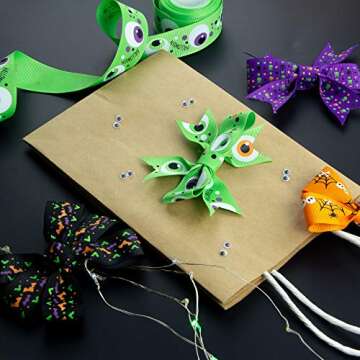 VATIN 40 Yards 1" Wide Halloween Ribbon Appliques Craft Party Decoration Pumpkin Ghost Skull Wizard Bat Cat Grosgrain Ribbons 8 Rolls for Gift Wrapping DIY Crafts Decor-Clearance