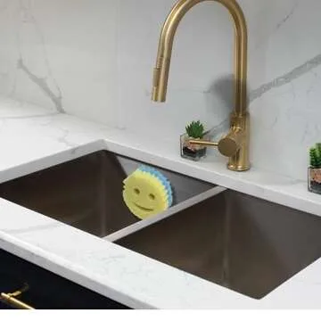 The Daddy Caddy - Kitchen Sink Sponge Holder with Suction Cup - Smiley Face Organizer Keeps Mommy and Daddy Clean and Dry - Scrub Caddy by Storage Theory (White, 1 Pack)