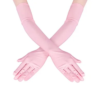 Elegant 22-Inch Long Satin Gloves for Bridal, Party & Vintage Events - Black, White, Pink, Red