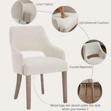 DM Furniture Linen Dining Chairs Set of 4 Upholstered Accent Chairs Side Chair with Wood Legs for Living Room/Dining Room/Bedroom/Restaurant, Cream
