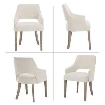DM Furniture Linen Dining Chairs Set of 4 Upholstered Accent Chairs Side Chair with Wood Legs for Living Room/Dining Room/Bedroom/Restaurant, Cream