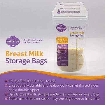 Fairhaven Health Milkies Breast Milk Storage Bags, 50 Count, Presterilized and BPA Free, No Leak and No Break, Easy to use, Freeze up to 6 Ounces