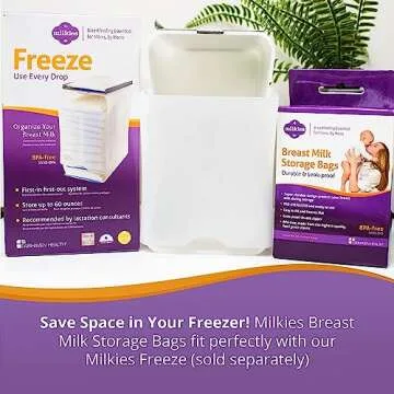 Fairhaven Health Milkies Breast Milk Storage Bags, 50 Count, Presterilized and BPA Free, No Leak and No Break, Easy to use, Freeze up to 6 Ounces