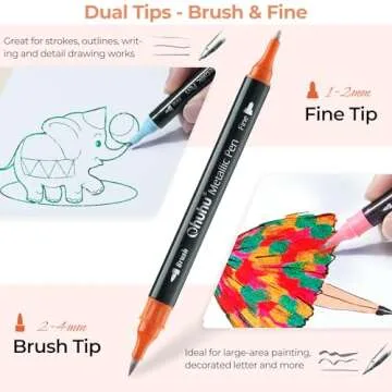 Ohuhu Metallic Markers Brush & Fine Dual Tips 24 Metallic Colors Water-based Pens Shimmer Markers fo...