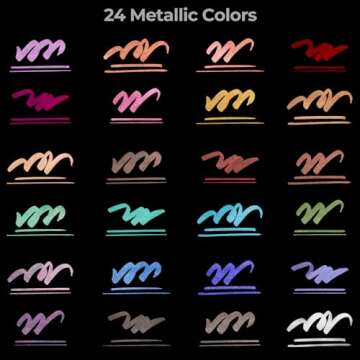 Ohuhu Metallic Markers Brush & Fine Dual Tips 24 Metallic Colors Water-based Pens Shimmer Markers for Black White Paper Glass Rock Card Making Scrapbook Easter Egg Halloween Pumpkin Ceramics DIY