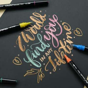 Ohuhu Metallic Markers Brush & Fine Dual Tips 24 Metallic Colors Water-based Pens Shimmer Markers for Black White Paper Glass Rock Card Making Scrapbook Easter Egg Halloween Pumpkin Ceramics DIY