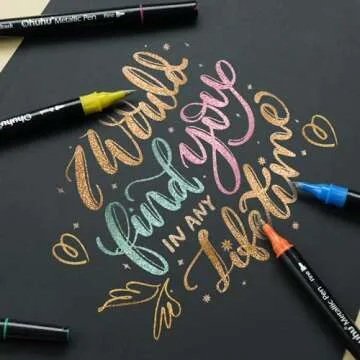 Ohuhu Metallic Markers Brush & Fine Dual Tips 24 Metallic Colors Water-based Pens Shimmer Markers for Black White Paper Glass Rock Card Making Scrapbook Easter Egg Halloween Pumpkin Ceramics DIY