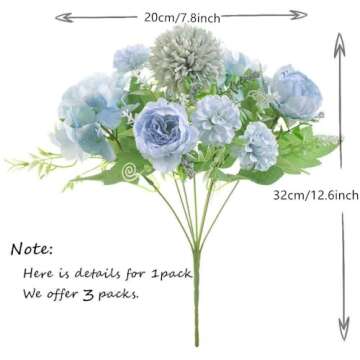 KIRIFLY Artificial Flowers, Fake Peony Silk Hydrangea Bouquet Decor Plastic Carnations Realistic Flo...
