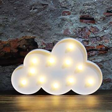 White LED Cloud Marquee Signs, Light Up Cloud Decorative Signs Hanging Hole Nursery Room Cloud Night...