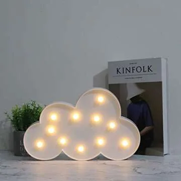 White LED Cloud Marquee Signs, Light Up Cloud Decorative Signs Hanging Hole Nursery Room Cloud Night Light for Baby Shower, Party Supply, Christmas Decor-Cloud(White)