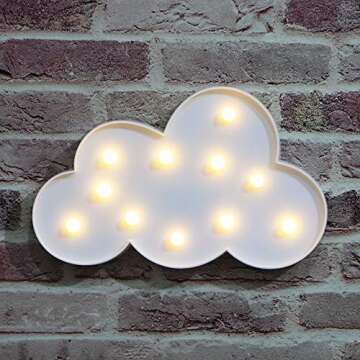 White LED Cloud Marquee Signs, Light Up Cloud Decorative Signs Hanging Hole Nursery Room Cloud Night Light for Baby Shower, Party Supply, Christmas Decor-Cloud(White)