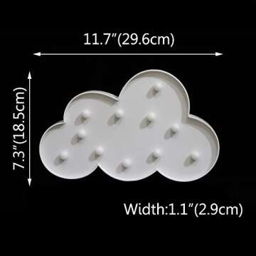 White LED Cloud Marquee Signs, Light Up Cloud Decorative Signs Hanging Hole Nursery Room Cloud Night Light for Baby Shower, Party Supply, Christmas Decor-Cloud(White)