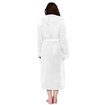 NY Threads Women's Fleece Hooded Bathrobe Plush Long Spa Robe, Medium, White