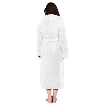 NY Threads Women's Fleece Hooded Bathrobe Plush Long Spa Robe, Medium, White