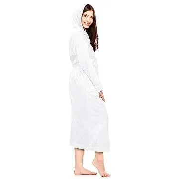 NY Threads Women's Fleece Hooded Bathrobe Plush Long Spa Robe, Medium, White