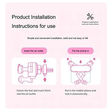 Zmioviq Car Phone Holder Mount for Women [Cute Pink], 2023 Upgrade Gravity Car Phone Mount with Sturdy Air Vent Clip Auto Lock Cell Phone Holder Mount for iPhone Samsung & All Phones