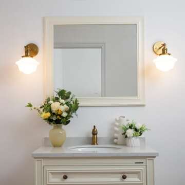 Pathson Vintage Wall Sconce Lamp with Milk White Glass Shade, Rustic Style Bathroom Wall Vanity Ligh...