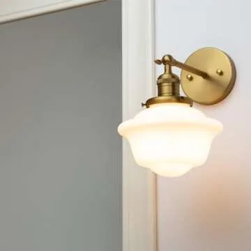 Pathson Vintage Wall Sconce Lamp with Milk White Glass Shade, Rustic Style Bathroom Wall Vanity Lighting for Living Room Bedroom Kitchen