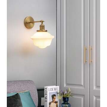 Pathson Vintage Wall Sconce Lamp with Milk White Glass Shade, Rustic Style Bathroom Wall Vanity Lighting for Living Room Bedroom Kitchen