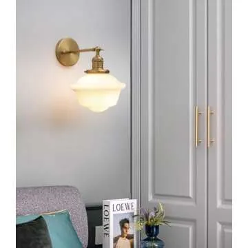 Pathson Vintage Wall Sconce Lamp with Milk White Glass Shade, Rustic Style Bathroom Wall Vanity Lighting for Living Room Bedroom Kitchen